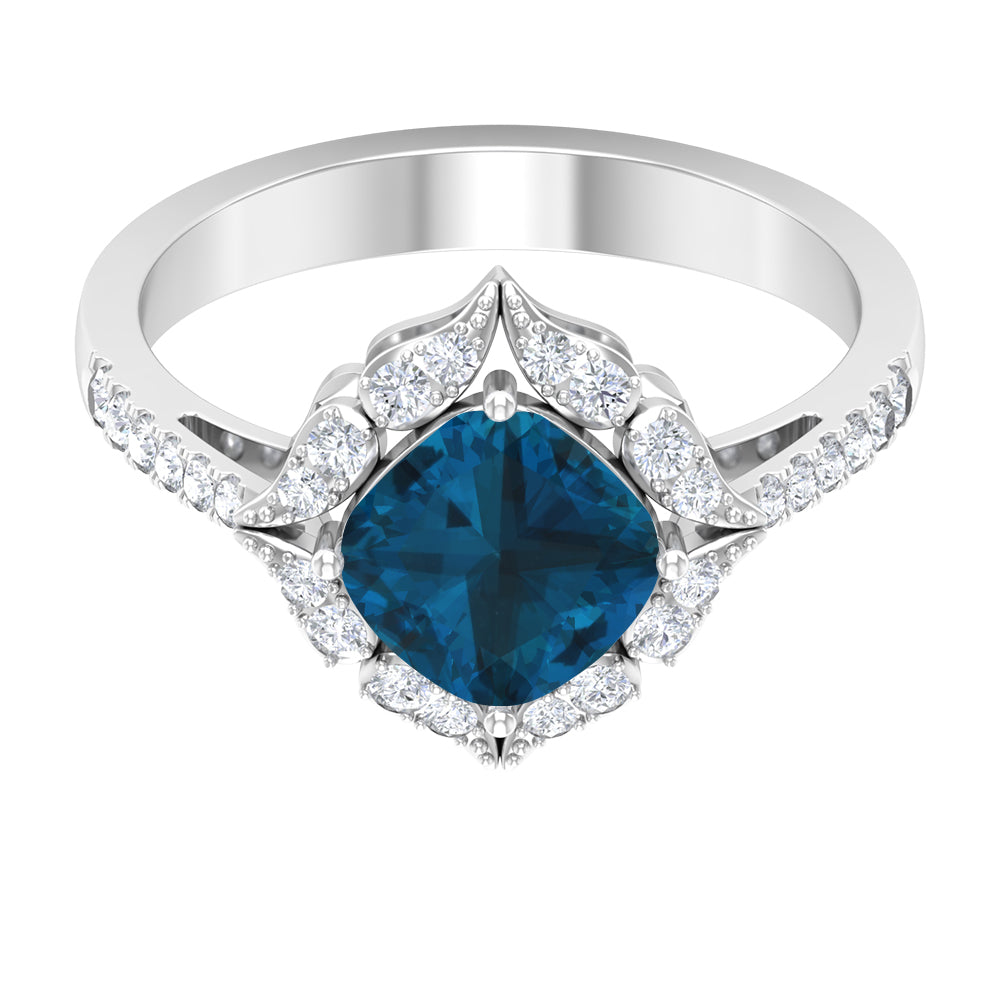 Vintage Inspired London Blue Topaz and Diamond Engagement Ring London Blue Topaz - ( AAA ) - Quality - Rosec Jewels