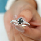 Lab Created Black Diamond Solitaire Engagement Ring with Diamond Lab Created Black Diamond - ( AAAA ) - Quality - Rosec Jewels