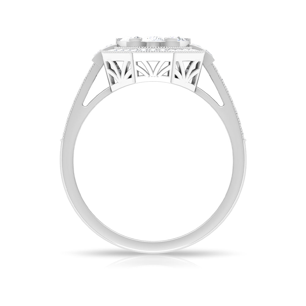 Diamond Flower Engagement Ring in Prong Setting Diamond - ( HI-SI ) - Color and Clarity - Rosec Jewels