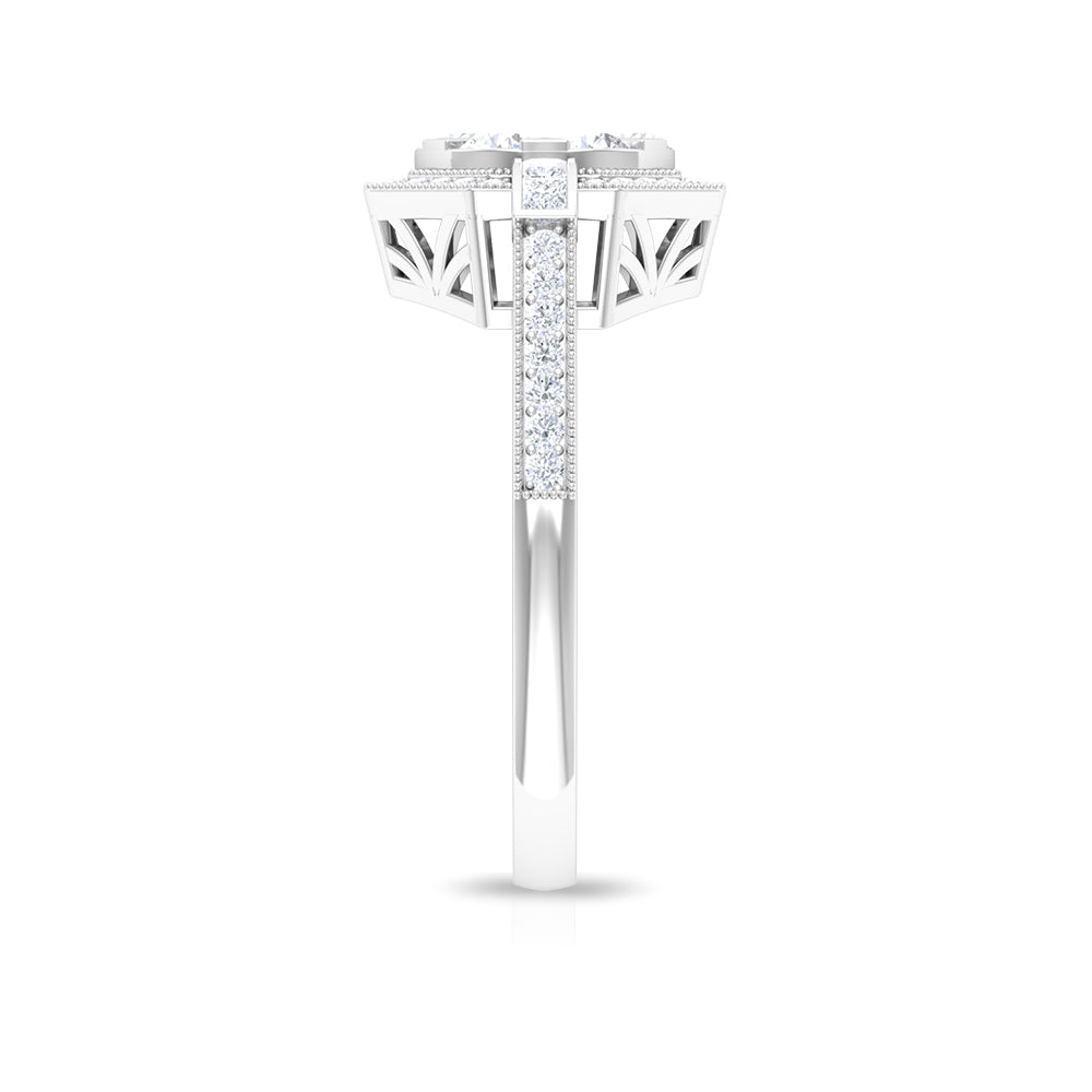 Diamond Flower Engagement Ring in Prong Setting Diamond - ( HI-SI ) - Color and Clarity - Rosec Jewels