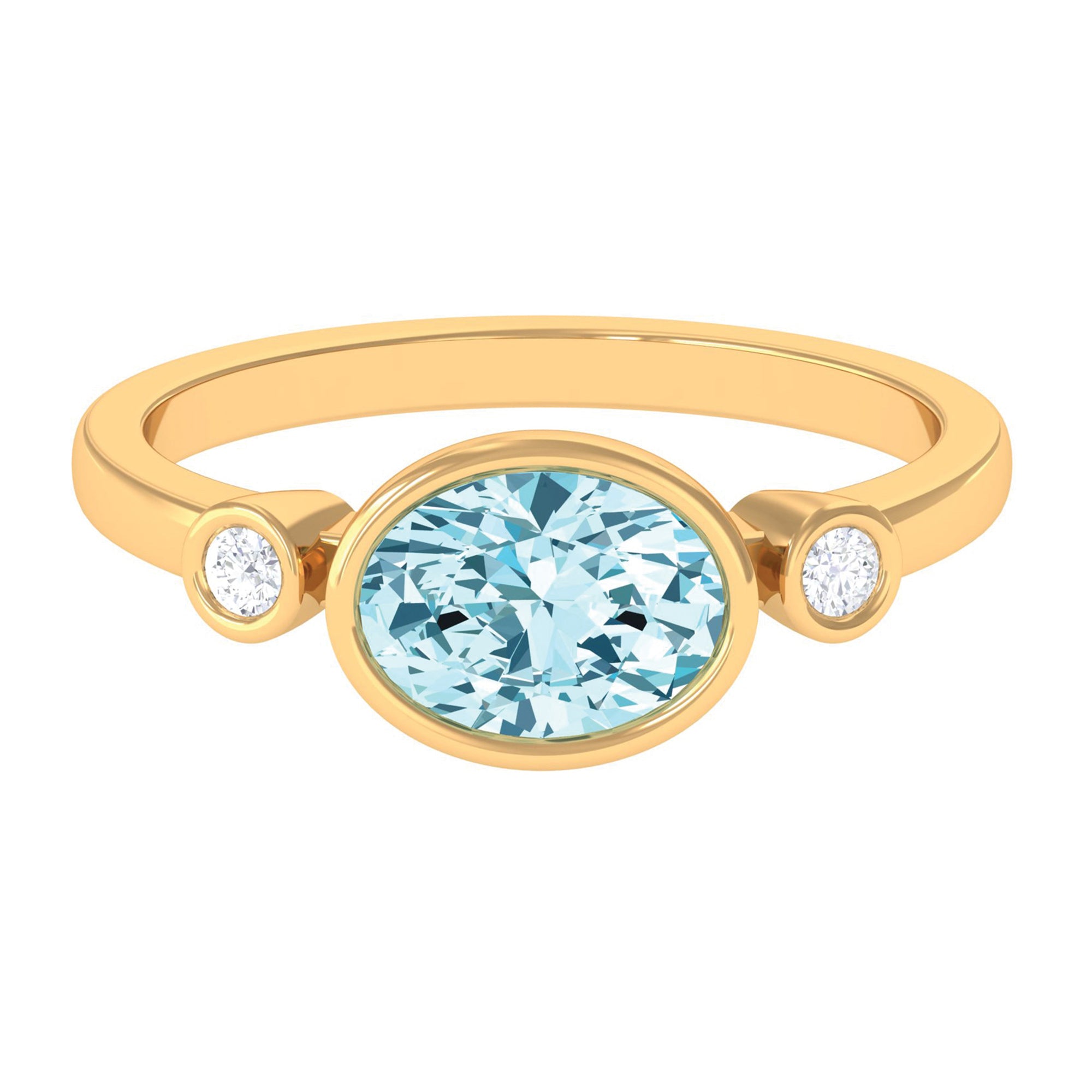 Bezel Set Aquamarine and Diamond East West Engagement Ring Aquamarine - ( AAA ) - Quality - Rosec Jewels