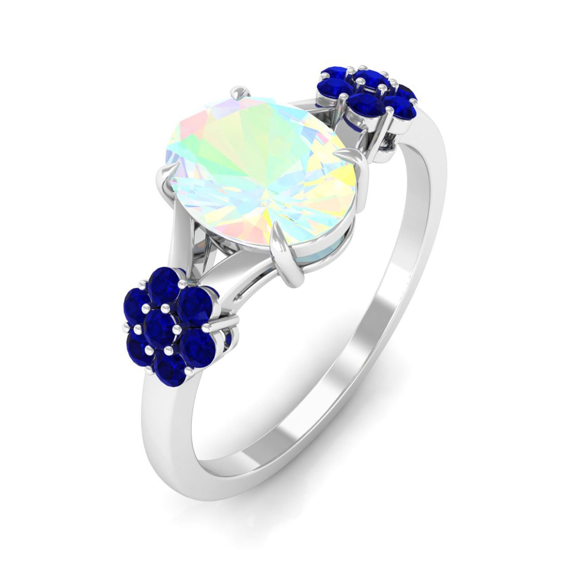 Oval Cut Ethiopian Opal Cocktail Engagement Ring with Blue Sapphire Ethiopian Opal - ( AAA ) - Quality - Rosec Jewels