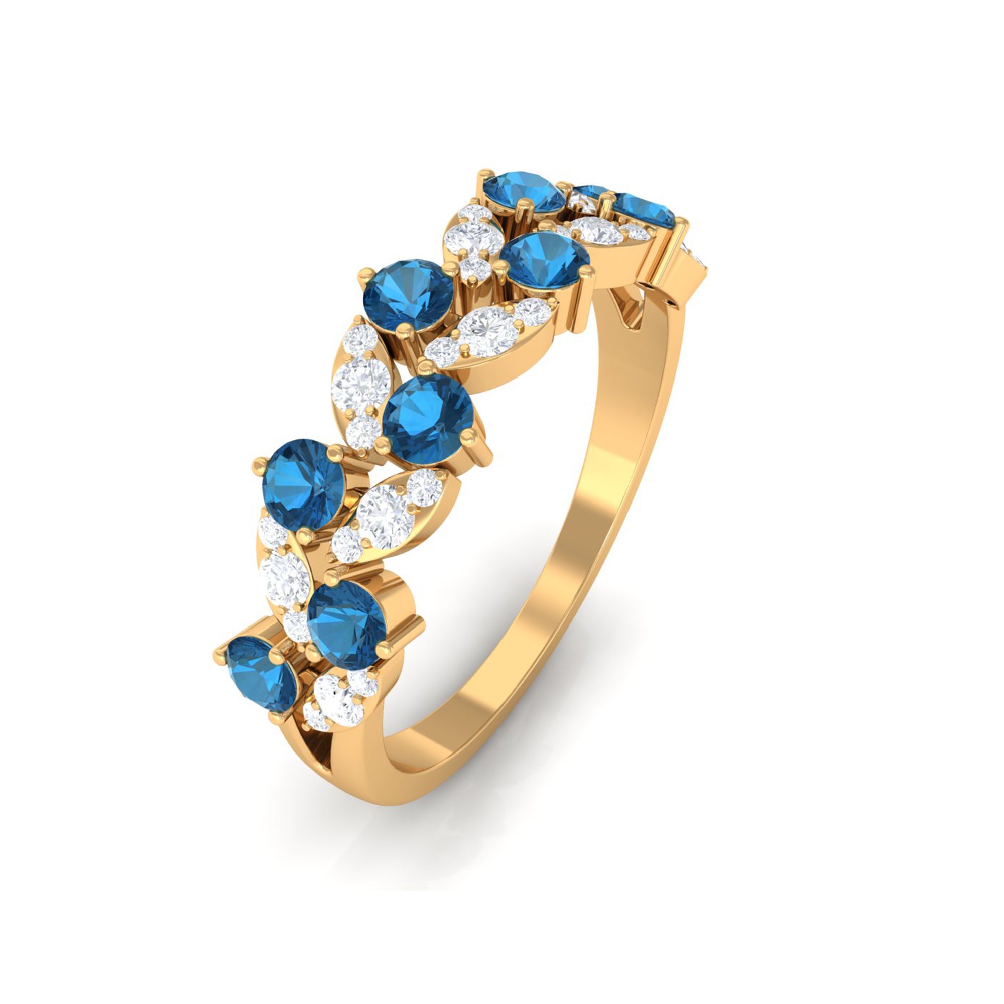 London Blue Topaz and Diamond Leaf Half Eternity Ring London Blue Topaz - ( AAA ) - Quality - Rosec Jewels