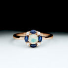 Ethiopian Opal Engagement Ring with Blue Sapphire and Moissanite Ethiopian Opal - ( AAA ) - Quality - Rosec Jewels