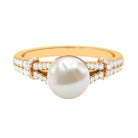 8 MM Freshwater Pearl Solitaire Engagement Ring with Diamond Freshwater Pearl - ( AAA ) - Quality - Rosec Jewels