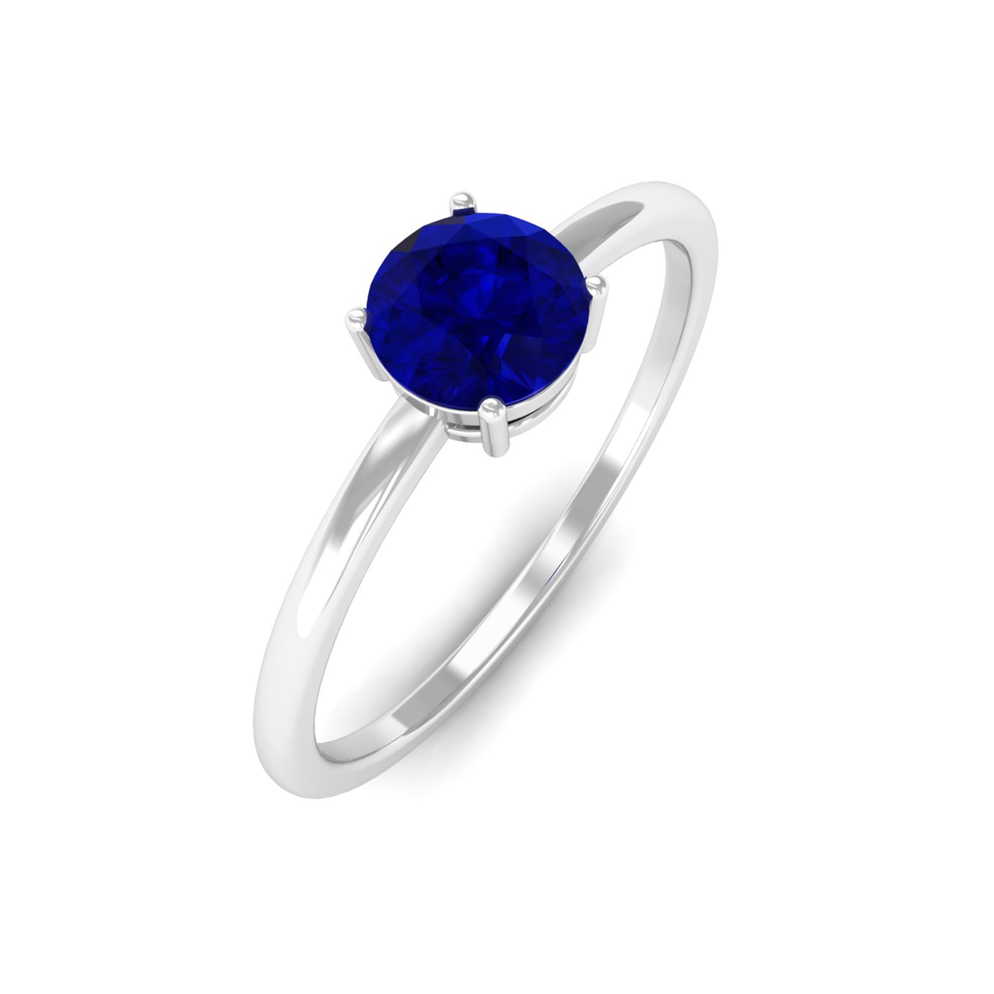 3/4 CT Round Cut Blue Sapphire Solitaire Simple Ring Blue Sapphire - ( AAA ) - Quality - Rosec Jewels