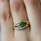 1/2 CT May Birthstone Emerald Engagement Ring with Diamond Accent Emerald - ( AAA ) - Quality - Rosec Jewels