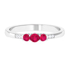 Natural Ruby Three Stone Ring with Diamond Side Stones Ruby - ( AAA ) - Quality - Rosec Jewels