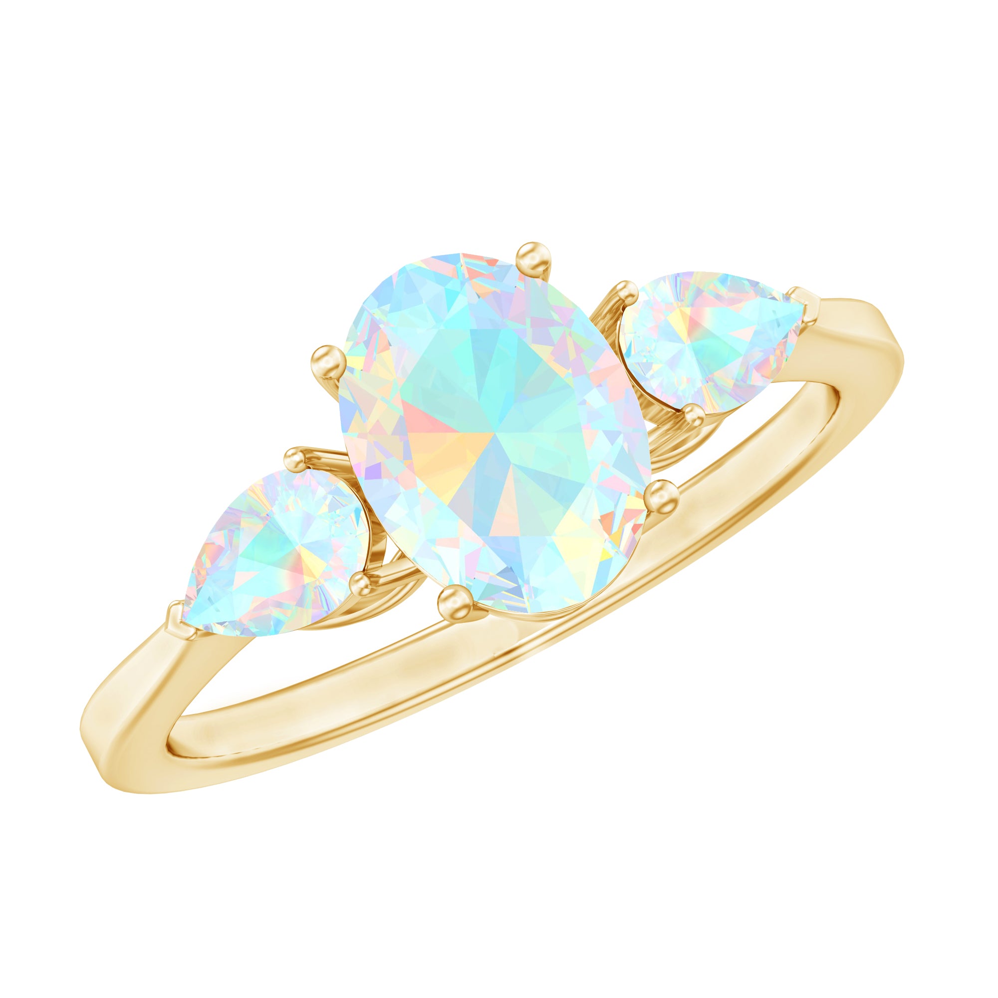 Oval and Pear Cut Ethiopian Opal Three Stone Ring Ethiopian Opal - ( AAA ) - Quality - Rosec Jewels