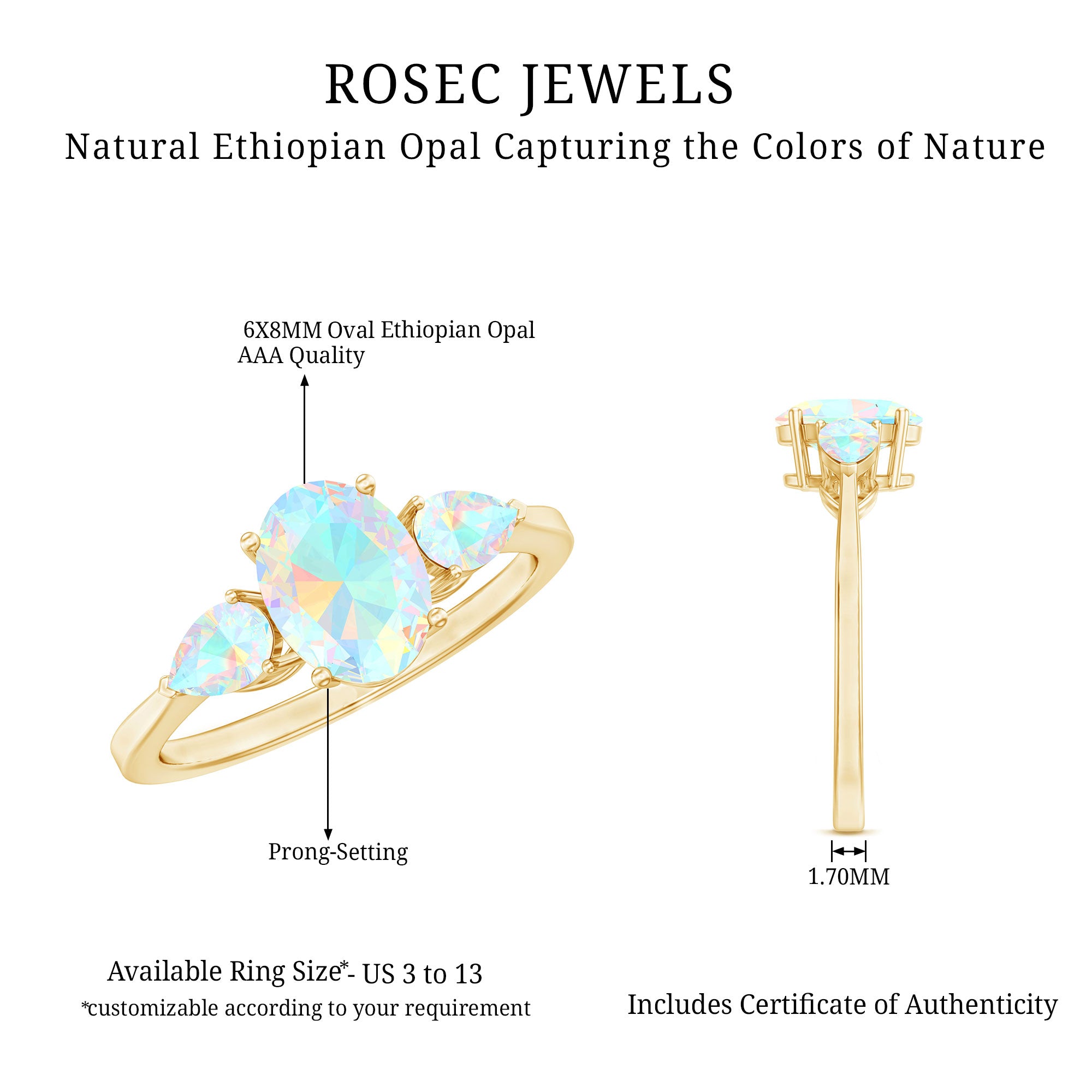 Oval and Pear Cut Ethiopian Opal Three Stone Ring Ethiopian Opal - ( AAA ) - Quality - Rosec Jewels