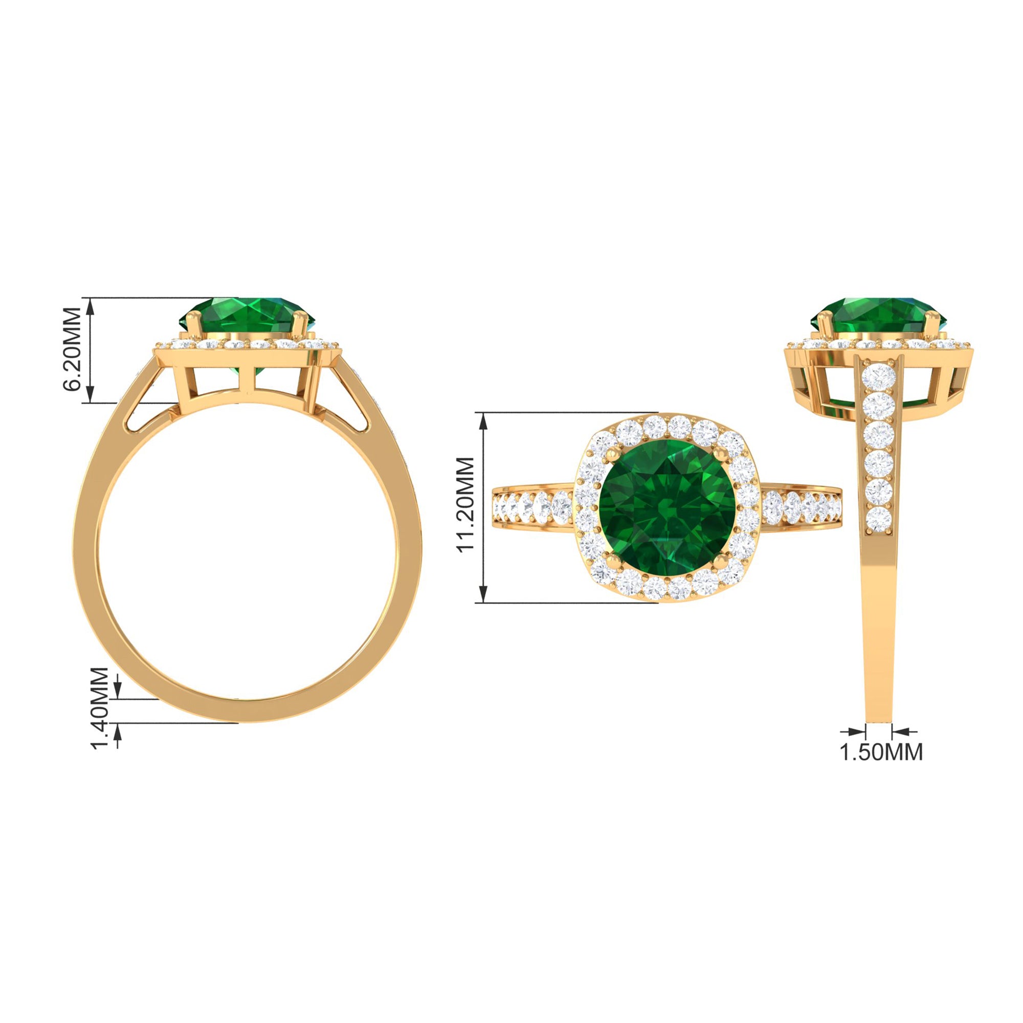 Round Shape Created Emerald Classic Halo Engagement Ring with Diamond Lab Created Emerald - ( AAAA ) - Quality - Rosec Jewels