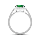 Round Shape Created Emerald Classic Halo Engagement Ring with Diamond Lab Created Emerald - ( AAAA ) - Quality - Rosec Jewels