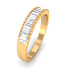 Baguette Cut Zircon Minimal Half Eternity Ring with Gold Beaded Zircon - ( AAAA ) - Quality - Rosec Jewels