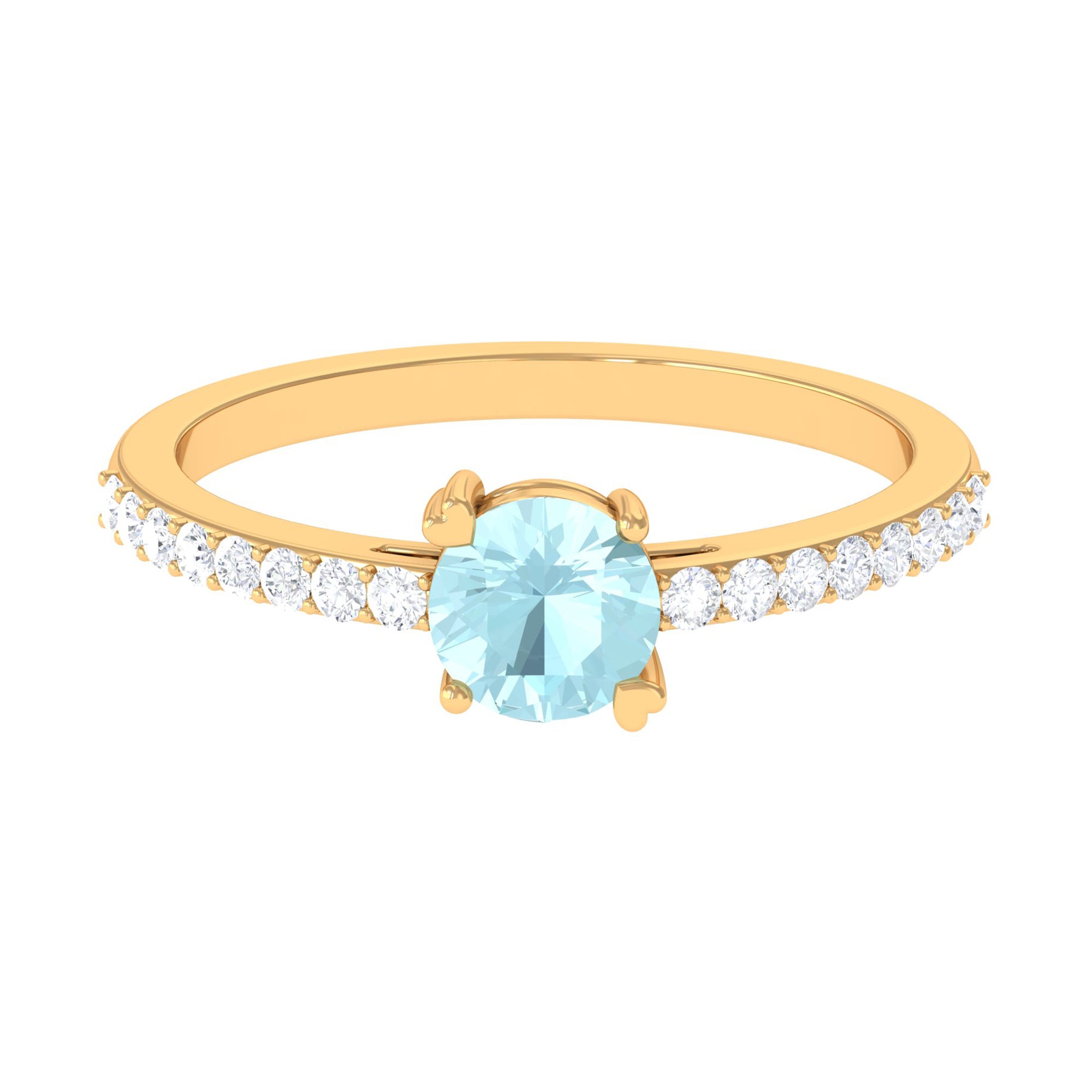 1 CT Round Solitaire Sky Blue Topaz and Diamond Ring Sky Blue Topaz - ( AAA ) - Quality - Rosec Jewels