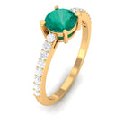 Real Emerald Solitaire Promise Ring with Diamond Side Stones Emerald - ( AAA ) - Quality - Rosec Jewels