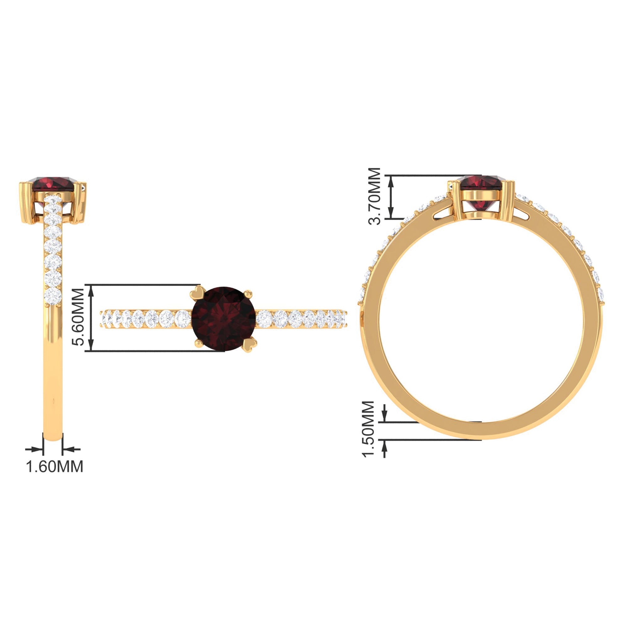 Designer Garnet Solitaire Promise Ring with Diamond Garnet - ( AAA ) - Quality - Rosec Jewels