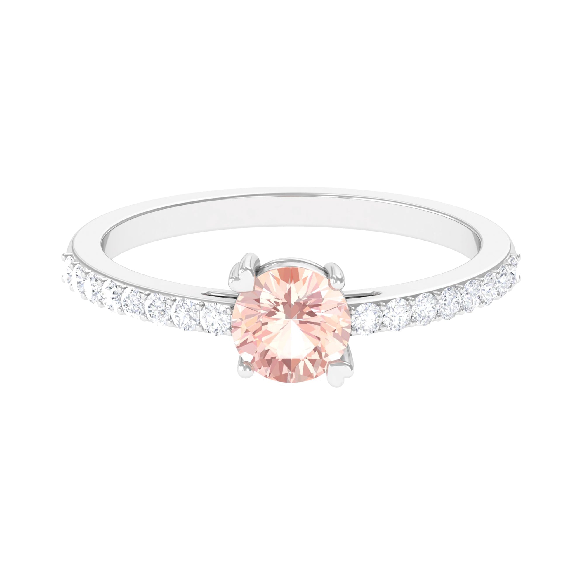 Designer Morganite Solitaire Promise Ring with Diamond Morganite - ( AAA ) - Quality - Rosec Jewels