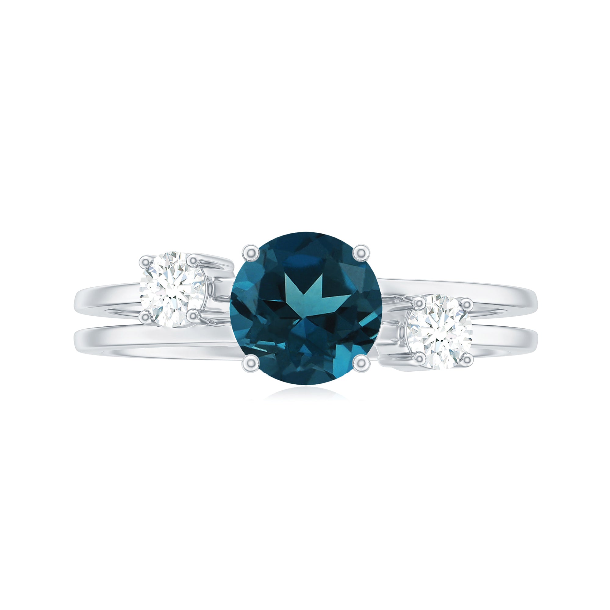 1 CT London Blue Topaz Solitaire Double Band Ring with Diamond London Blue Topaz - ( AAA ) - Quality - Rosec Jewels