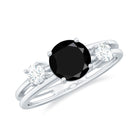 1 CT Solitaire Black Spinel Three Stone Ring with Diamond Black Spinel - ( AAA ) - Quality - Rosec Jewels