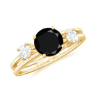 1 CT Solitaire Black Spinel Three Stone Ring with Diamond Black Spinel - ( AAA ) - Quality - Rosec Jewels