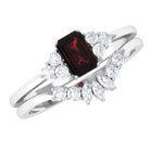 Octagon Cut Garnet Solitaire Ring Set with Diamond Garnet - ( AAA ) - Quality - Rosec Jewels