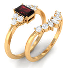 Octagon Cut Garnet Solitaire Ring Set with Diamond Garnet - ( AAA ) - Quality - Rosec Jewels