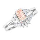 Emerald Cut Morganite Solitaire Stackable Ring Set with Diamond Morganite - ( AAA ) - Quality - Rosec Jewels