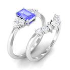 Emerald Cut Tanzanite Solitaire Ring Set with Diamond Tanzanite - ( AAA ) - Quality - Rosec Jewels