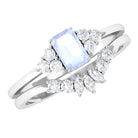 Emerald Cut Moonstone Solitaire Ring Set with Diamond Moonstone - ( AAA ) - Quality - Rosec Jewels