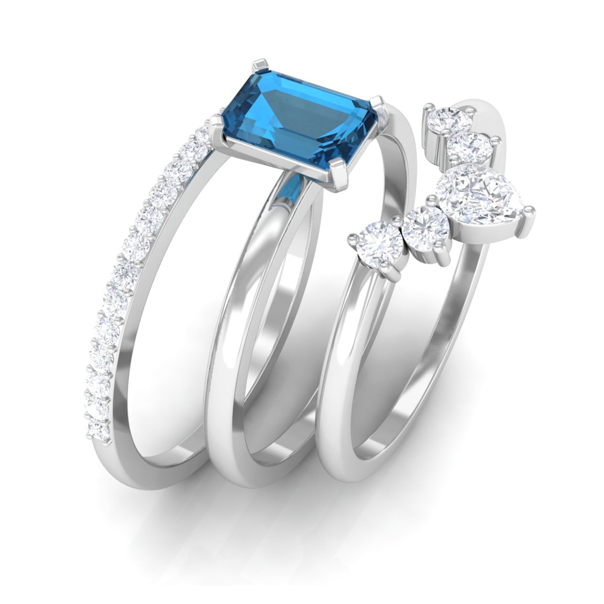 Octagon Cut London Blue Topaz Solitaire Ring Set with Diamond London Blue Topaz - ( AAA ) - Quality - Rosec Jewels