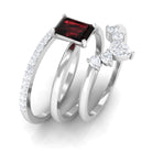 Octagon Garnet Solitaire Ring Set of 3 with Diamond Garnet - ( AAA ) - Quality - Rosec Jewels