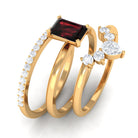 Octagon Garnet Solitaire Ring Set of 3 with Diamond Garnet - ( AAA ) - Quality - Rosec Jewels