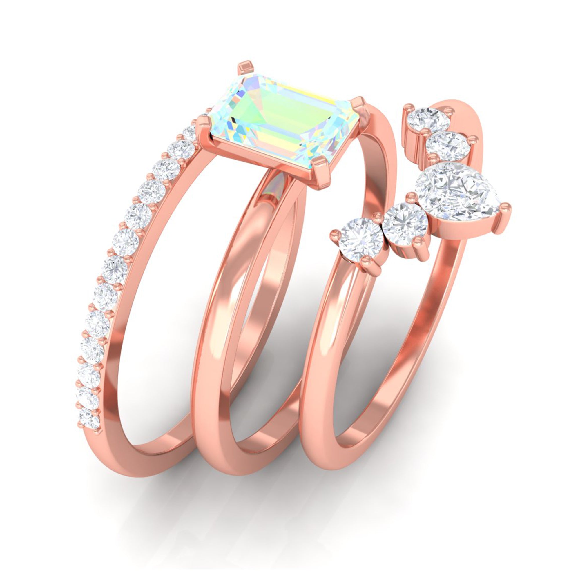 Solitaire Ethiopian Opal Trio Wedding Ring Set with Moissanite Ethiopian Opal - ( AAA ) - Quality - Rosec Jewels