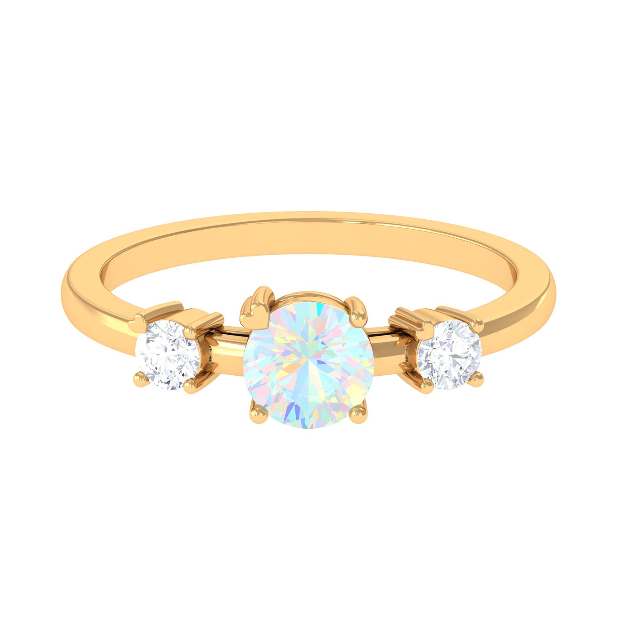 Real Ethiopian Opal and Diamond Three Stone Promise Ring Ethiopian Opal - ( AAA ) - Quality - Rosec Jewels