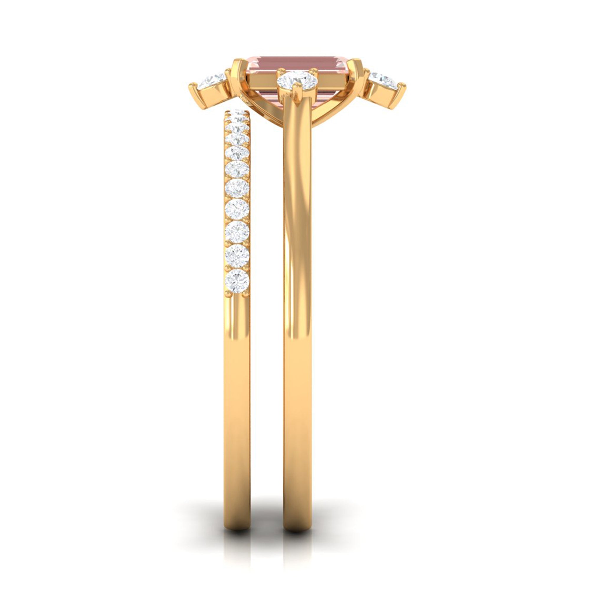 1.25 Carat Emerald Cut Morganite Solitaire Ring Set with Diamond Morganite - ( AAA ) - Quality - Rosec Jewels