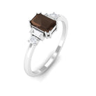 Octagon Cut Smoky Quartz Minimal Ring with Diamond Smoky Quartz - ( AAA ) - Quality - Rosec Jewels