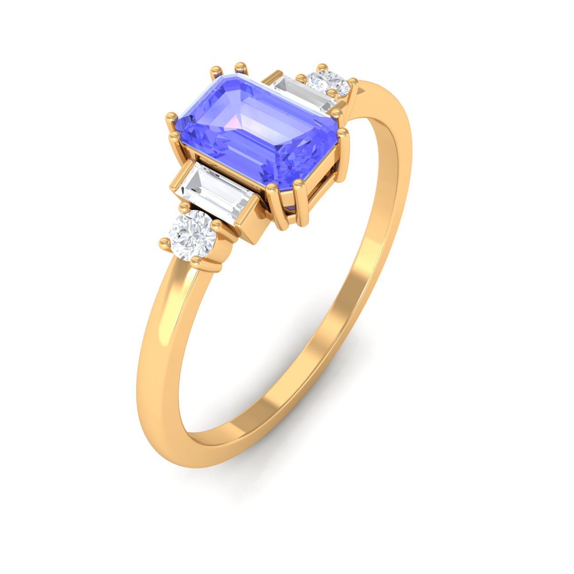 Octagon Cut Tanzanite Solitaire Ring with Diamond Tanzanite - ( AAA ) - Quality - Rosec Jewels