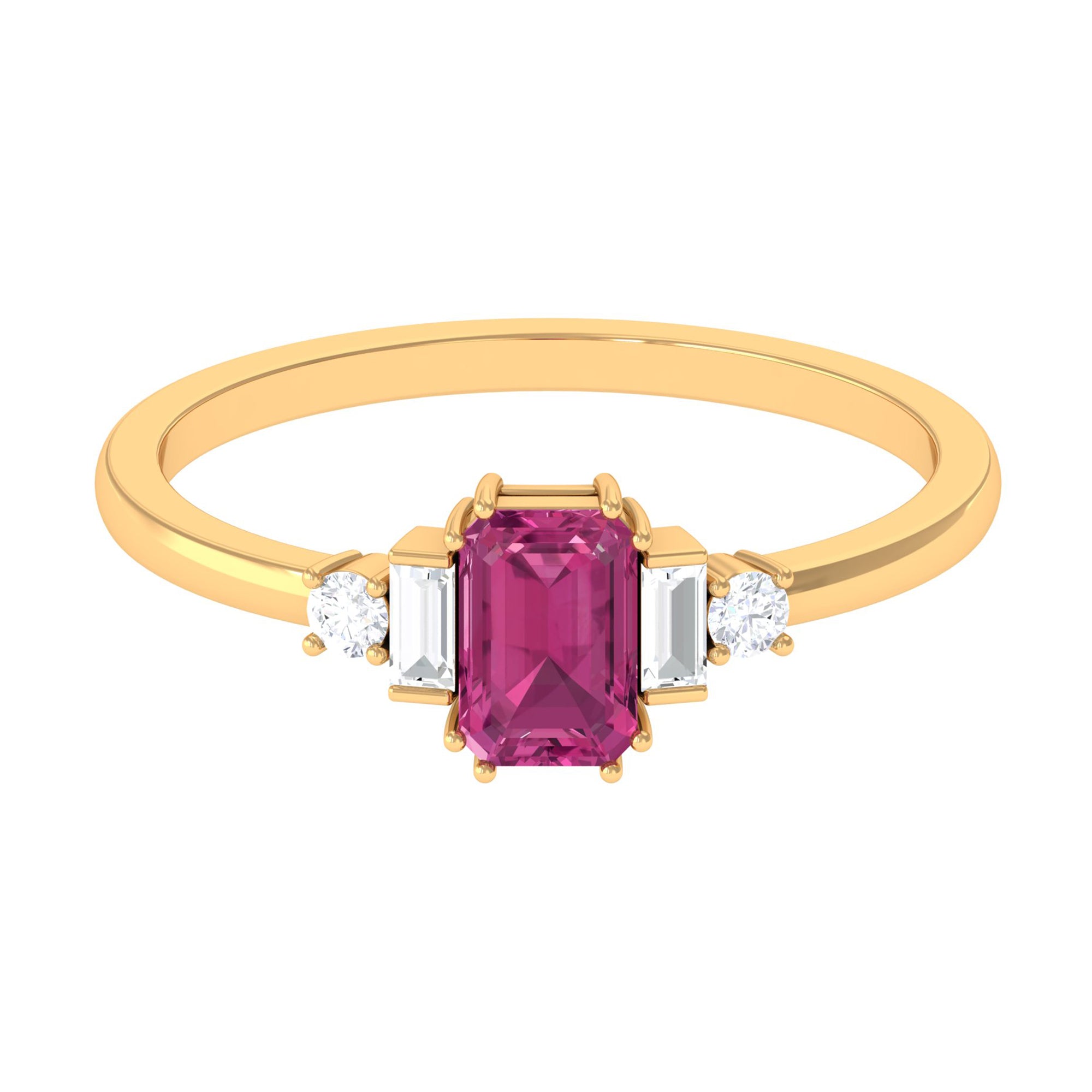 3/4 CT Minimal Pink Tourmaline Solitaire Ring with Diamond Pink Tourmaline - ( AAA ) - Quality - Rosec Jewels