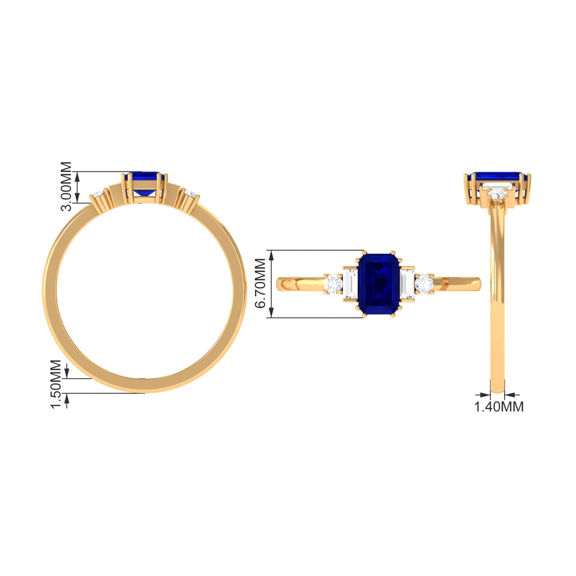 Classic Octagon Cut Created Blue Sapphire Ring with Diamond Lab Created Blue Sapphire - ( AAAA ) - Quality - Rosec Jewels