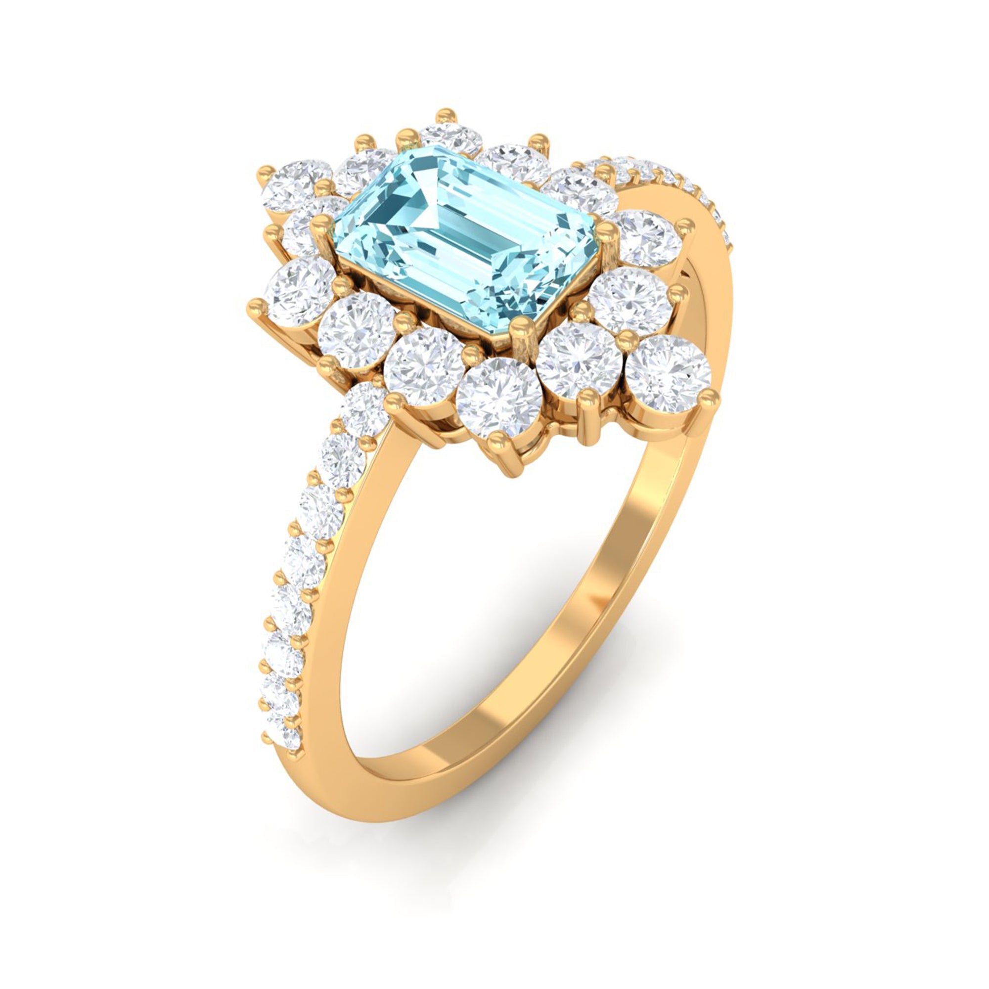 Vintage Aquamarine and Diamond Halo Engagement Ring Aquamarine - ( AAA ) - Quality - Rosec Jewels