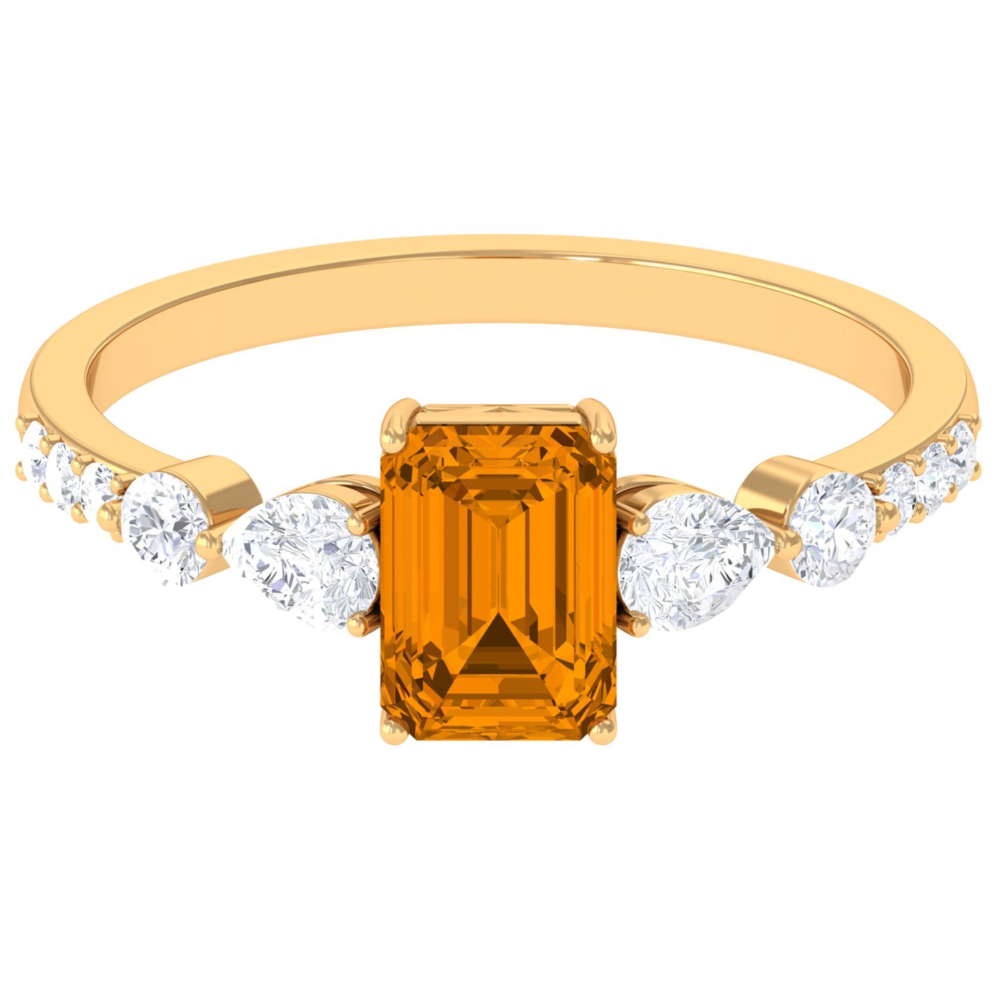 1.75 CT Classic Citrine Solitaire Ring with Moissanite Stones Citrine - ( AAA ) - Quality - Rosec Jewels