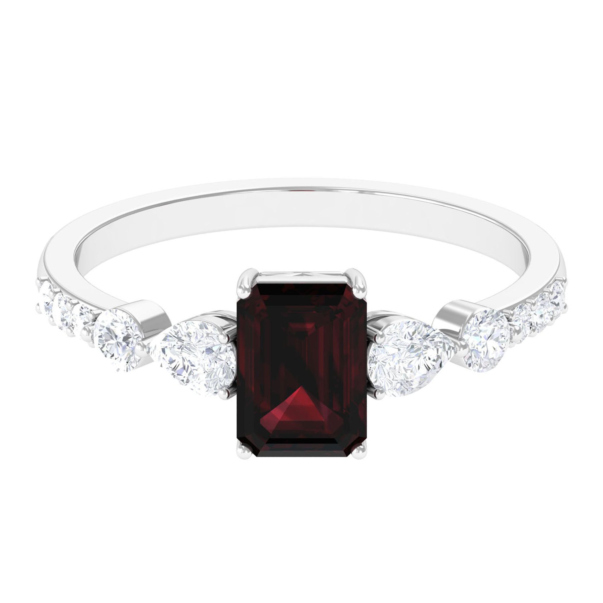 Solitaire Garnet Engagement Ring with Diamond Side Stones Garnet - ( AAA ) - Quality - Rosec Jewels