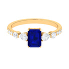 Created Blue Sapphire Classic Solitaire Engagement Ring with Diamond Lab Created Blue Sapphire - ( AAAA ) - Quality - Rosec Jewels