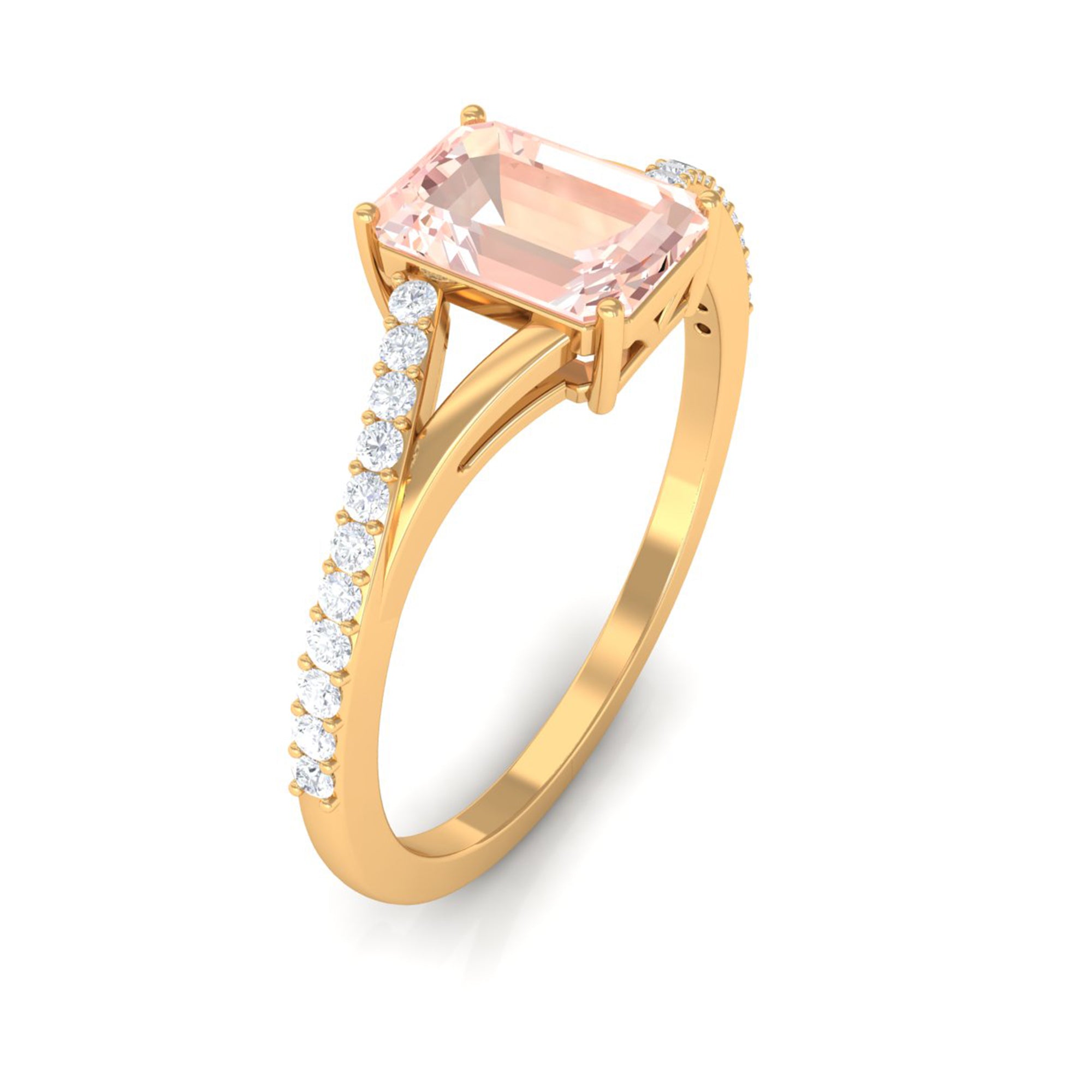 Solitaire Morganite Split Shank Engagement Ring with Diamond Morganite - ( AAA ) - Quality - Rosec Jewels