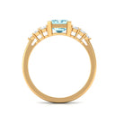 Designer Aquamarine Solitaire Engagement Ring with Diamond Aquamarine - ( AAA ) - Quality - Rosec Jewels