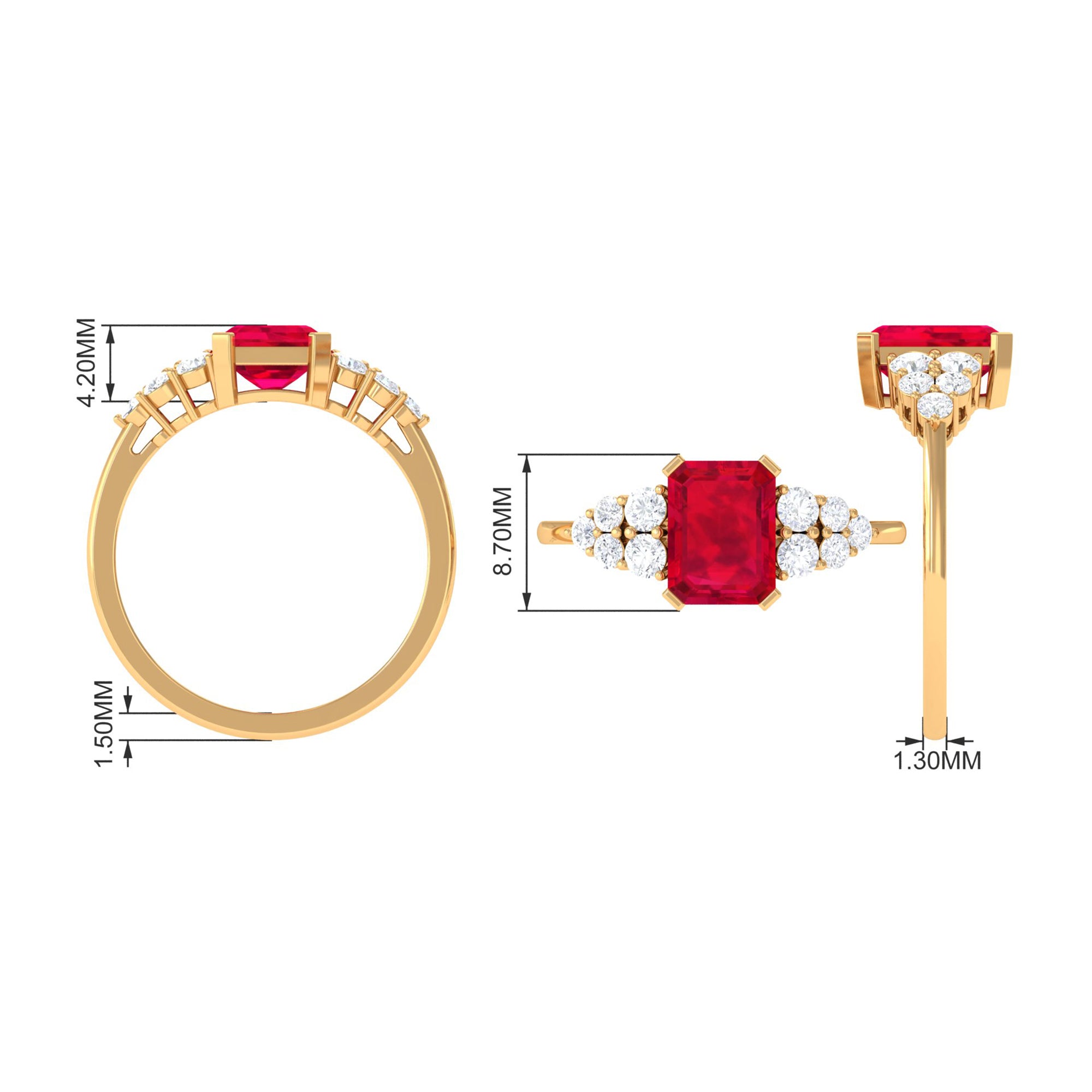 Emerald Cut Created Ruby and Diamond Designer Engagement Ring Lab Created Ruby - ( AAAA ) - Quality - Rosec Jewels