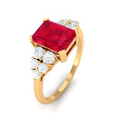 Emerald Cut Created Ruby and Diamond Designer Engagement Ring Lab Created Ruby - ( AAAA ) - Quality - Rosec Jewels