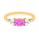 Solitaire Oval Pink Sapphire East West Ring with Diamond Pink Sapphire - ( AAA ) - Quality - Rosec Jewels