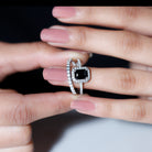 Real Black Onyx and Moissanite Stackable Ring Set Black Onyx - ( AAA ) - Quality 92.5 Sterling Silver 9 - Rosec Jewels