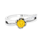 Yellow Sapphire and Diamond Flower Promise Ring Yellow Sapphire - ( AAA ) - Quality - Rosec Jewels